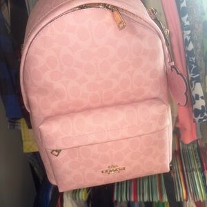 Coach Powder Pink Signature Backpack